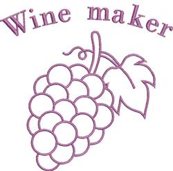 Grape cluster with a whimsical outline, adorned with a vine leaf and 'Wine maker' text, in elegant purple.
