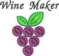 Playful cluster of vibrant purple grapes with green leaves and 'Wine Maker' text, perfect for wine events.