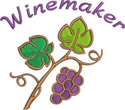 Stylized grapevine with lush green leaves and purple clusters, featuring playful 'Winemaker' text above.