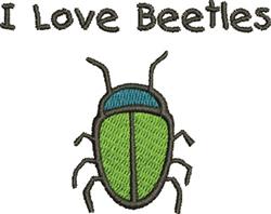 Playful green beetle with blue head, bold black outlines, and 'I Love Beetles' text above. Perfect for casual settings.