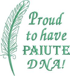 Whimsical green feather with stylized text 'Proud to have PAUTE DNA!' in playful font, vibrant and engaging.
