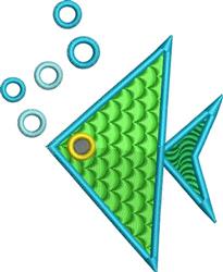 Playful green fish with bright blue outlines and colorful bubbles, perfect for children's aquatic projects.