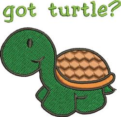Cartoon turtle with a green body and light brown shell, featuring 'got turtle?' text above in vibrant green.