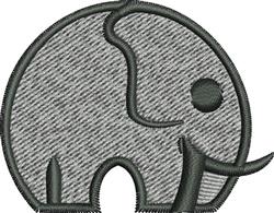 Simple line art gray elephant with a round body, minimal details like a small eye and curved trunk.