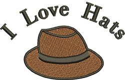 Playful brown hat with a black band featuring embroidered text 'I Love Hats' above it.
