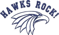 Bold hawk head with strong lines and dynamic expression, 'HAWKS ROCK!' text arches above, sporty design.