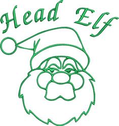 Playful elf head with a vibrant green outline, classic Santa hat, and expressive features, perfect for Christmas cheer.