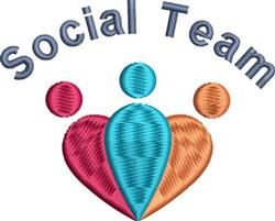 Colorful stylized figures in a heart shape symbolize teamwork, featuring bold 'Social Team' text for a modern community feel.