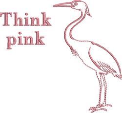 Heron standing gracefully in simple lines with 'Think pink' text, spring theme, in light pink tones.