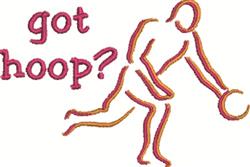 Hooping motion line art of a dynamic person engaging with a hoop in orange, featuring playful text 'got hoop?' in pink.
