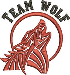 Howling wolf in vibrant red tones with 'TEAM WOLF' text in black against a circular background, bold design.