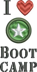 Playful design featuring 'I ♥ BOOT CAMP' with red heart, green circle, and white star, perfect for fitness.