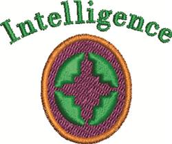 Playful design featuring the word 'Intelligence' in vibrant green above a colorful oval emblem in purple and green.
