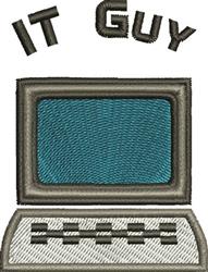 Stylized computer with turquoise screen and gray frame, featuring bold 'IT GUY' text in a modern design.