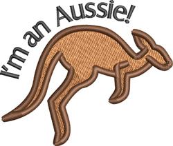 Playful kangaroo in motion with a brown outline, featuring bold text 'I'm an Aussie!' above.