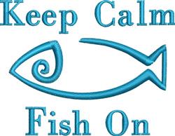 Playful blue fish with a unique swirl and bold 'Keep Calm Fish On' text, ideal for outdoor activities.