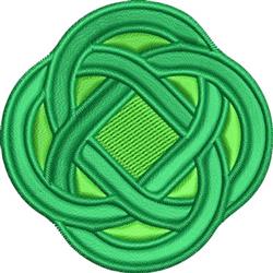 Modern knot design features intricate interlocking shapes in various shades of green, with a textured center.