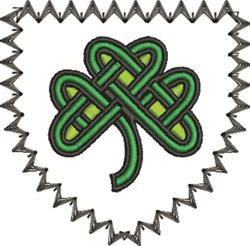 Knotwork shamrock in vibrant green with intricate patterns, bordered by zigzag designs, perfect for St. Patrick's Day.