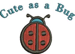 Playful ladybug with a red body and black dots, along with blue text 'Cute as a Bug' above.