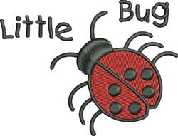 Playful cartoon ladybug with a bright red body and black spots, featuring 'Little Bug' text above.