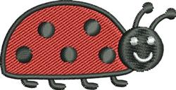 Playful ladybug with bright red body, black spots, and a cheerful smiling face, perfect for kids' projects.
