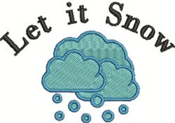 Let it Snow text with playful font, stylized blue clouds, and snowflakes; a cheerful winter-themed design.