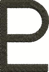 Stylized letter P in dark green with textured stitching on a white background, showcasing a simple embroidery style.