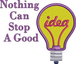 Cartoonish light bulb with bright yellow and purple outline featuring the word 'idea' in pink, motivational text.