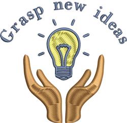 Playful light bulb design held by stylized hands, featuring 'Grasp new ideas' text. Perfect for creativity.