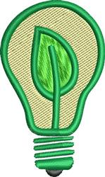 Modern light bulb with a green leaf emerging, set against a textured tan background, featuring eco-friendly vibes.