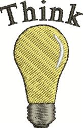 Cartoonish yellow light bulb with a metallic base and bold 'Think' text above, offering a cheerful vibe.