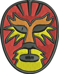 Vibrant lion face with bold red background, angular mane, and expressive eyes, perfect for decorative use.
