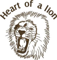 Cartoonish lion's head with bold features and mane, featuring the text 'Heart of a lion' above.
