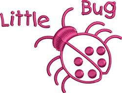Playful pink ladybug with spots and whimsical lines, featuring 'Little Bug' text, ideal for casual use.