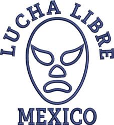 Lucha Libre mask in bold blue outline with 'LUCHA LIBRE' text above and 'MEXICO' below, perfect for sports events.