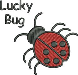Cheerful ladybug with red body and black dots, featuring playful text 'Lucky Bug'. Perfect for kids' designs.