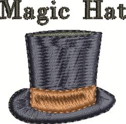Playful black top hat with a brown band and 'Magic Hat' text, perfect for Halloween festivities.