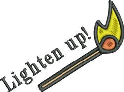 Matchstick with a vivid yellow flame, adorned with playful text 'Lighten up!' in bold colors, perfect for casual designs.