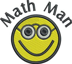 Playful smiley face with glasses and black outline, embroidered 'Math Man' text above, perfect for school-themed items.