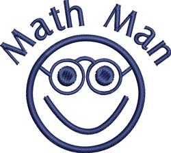 Playful smiling face with glasses and 'Math Man' text, in navy blue on a light background, ideal for cartoon designs.