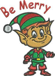 Merry Elf - 4x4 Christmas elf detailed embroidery design for Christmas Stockings