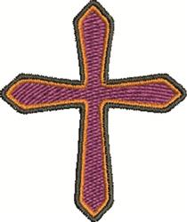 Modern bold cross in purple with an orange outline, featuring clean edges and a minimalist design.