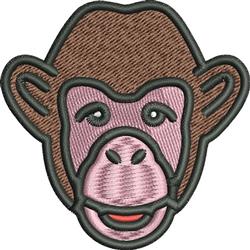 Cartoon monkey face with brown fur, pink details, and black outline, ideal for playful embroidery.