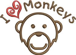 Playful monkey face within a heart shape with the text 'I Love Monkeys', perfect for cheerful decor.