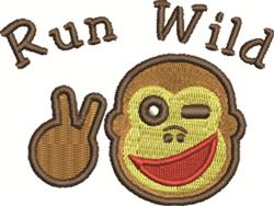 Playful monkey with a wink, broad smile, and peace sign gesture, accented by 'Run Wild' text.
