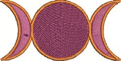 Modern moon phases motif with three crescent moons in purple hues, outlined in vibrant orange, suitable for decorative applic