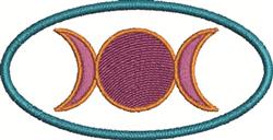 Moon phases in a modern oval frame, featuring purple and orange hues with a striking teal outline.