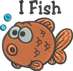 Playful cartoon fish with big eyes, surrounded by blue bubbles and bold 'I Fish' text. Ideal for children's decor.