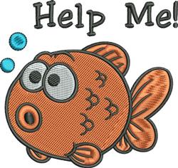 Playful cartoon fish design with big eyes, orange color, blue bubbles, and 'Help Me!' text.
