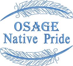 Text design 'OSAGE Native Pride' with two decorative feathers in blue, simple and elegant for cultural expression.